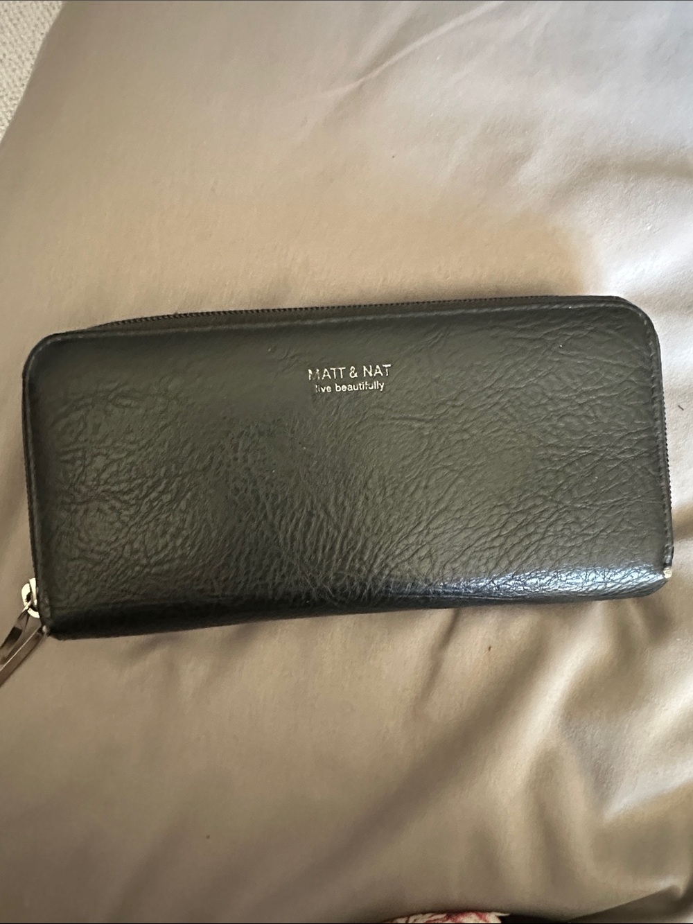 Matt & Nat Black Oversized Zip Wallet with Silver Logo